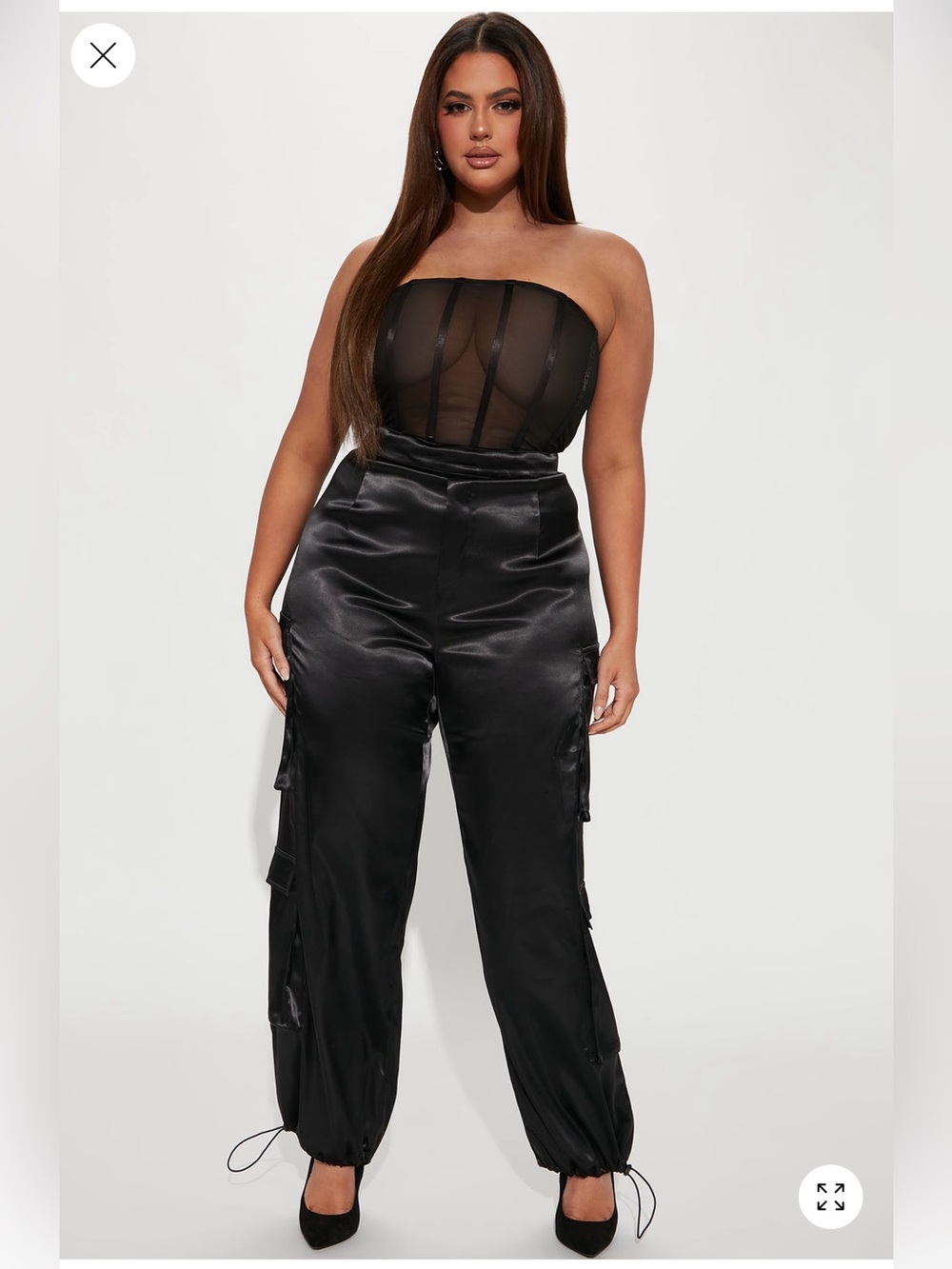 Fashion Nova Black Mesh & Silky Cargo Jumpsuit